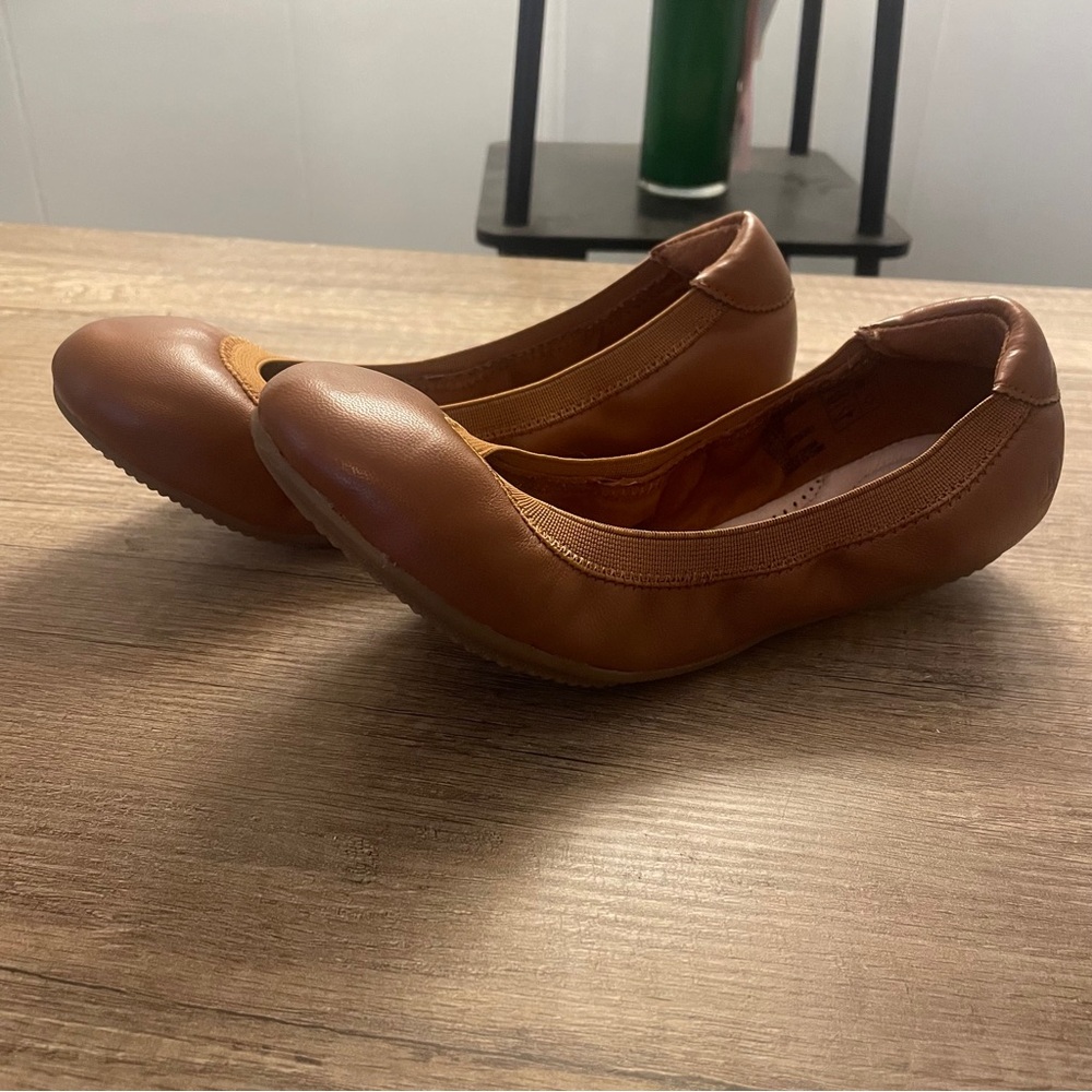 Lands End Women’s 6 1/2 Ballet Flats Travel Lightweight Leather Padded Brown